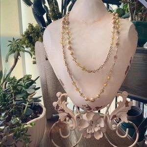 Canary Yellow Pearl and Beaded Gold Necklace